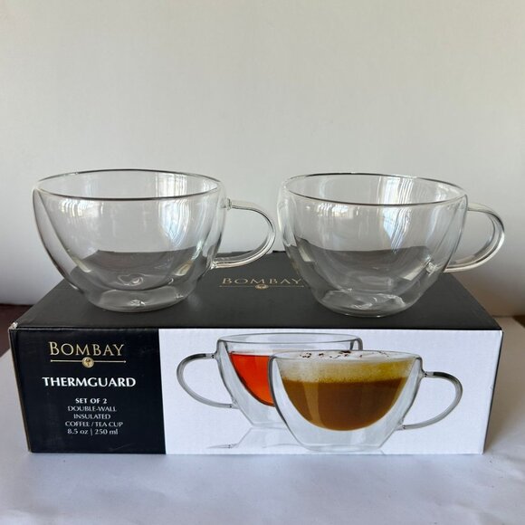 NIB BOMBAY DOUBLE WALL INSULATED COFFEE/TEA CUPS 8.5OZ /250ML Set of two - Picture 2 of 4